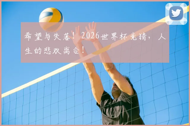 希望与失落！2026世界杯竞猜，人生的悲欢离合！